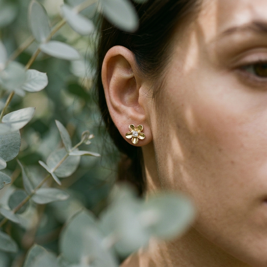 14K Gold Filled Floral Stud Earrings with Cubic Zirconia