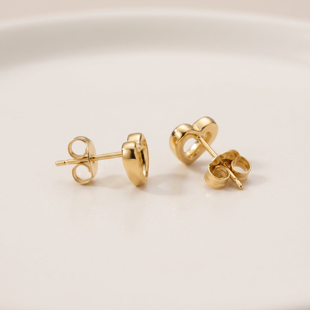 14K Gold Filled Sculptural Open Heart Stud Earrings