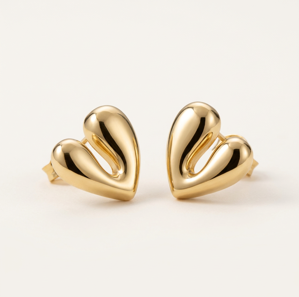 14K Gold Filled Adore Sculptural Heart Stud Earrings