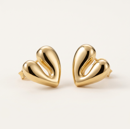 14K Gold Filled Adore Sculptural Heart Stud Earrings
