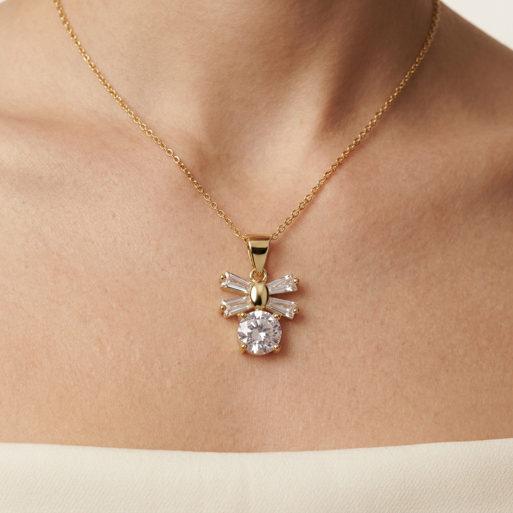 14K Gold Filled Cubic Zirconia Bow Pendant Necklace