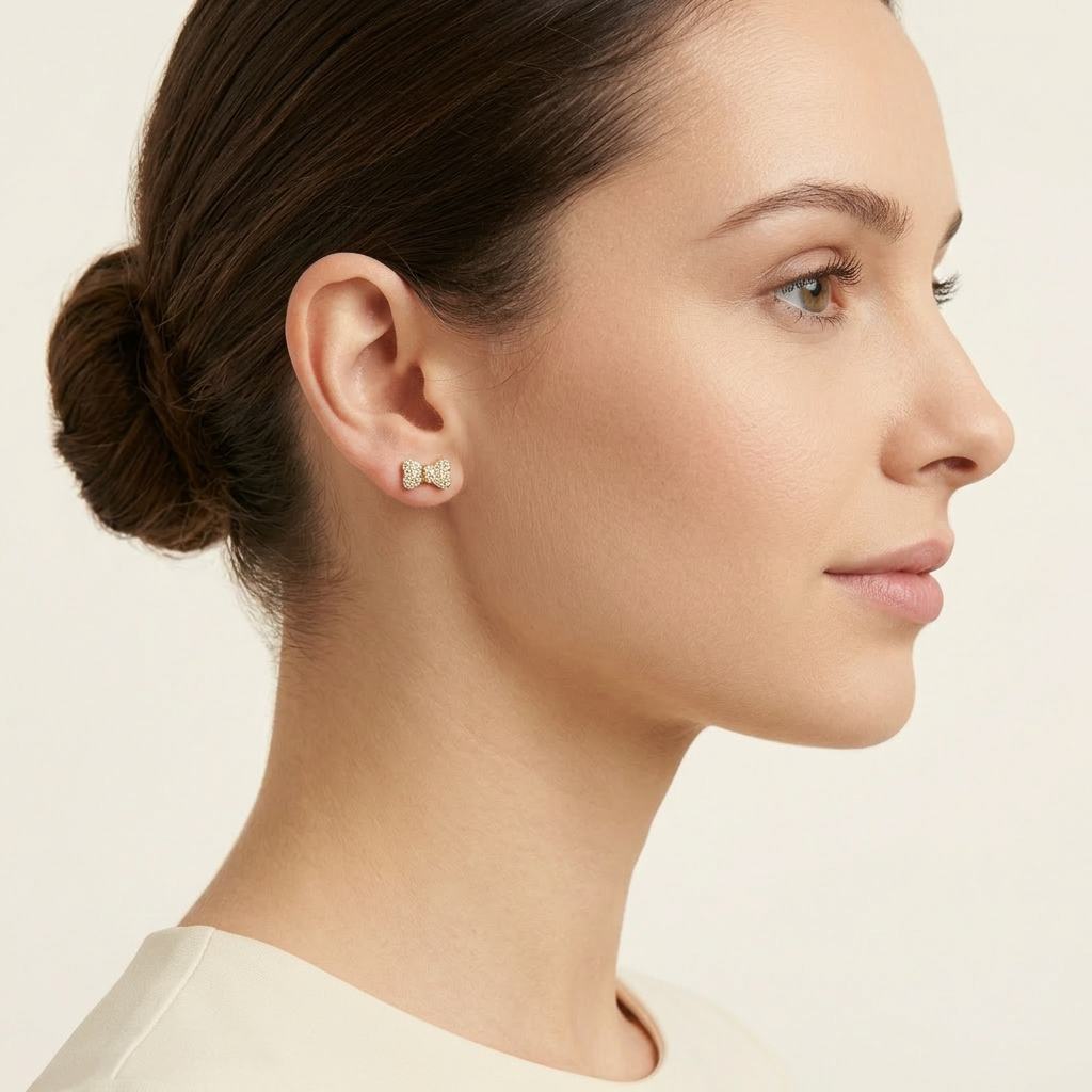 14K Gold Filled Pavé Bow Stud Earrings