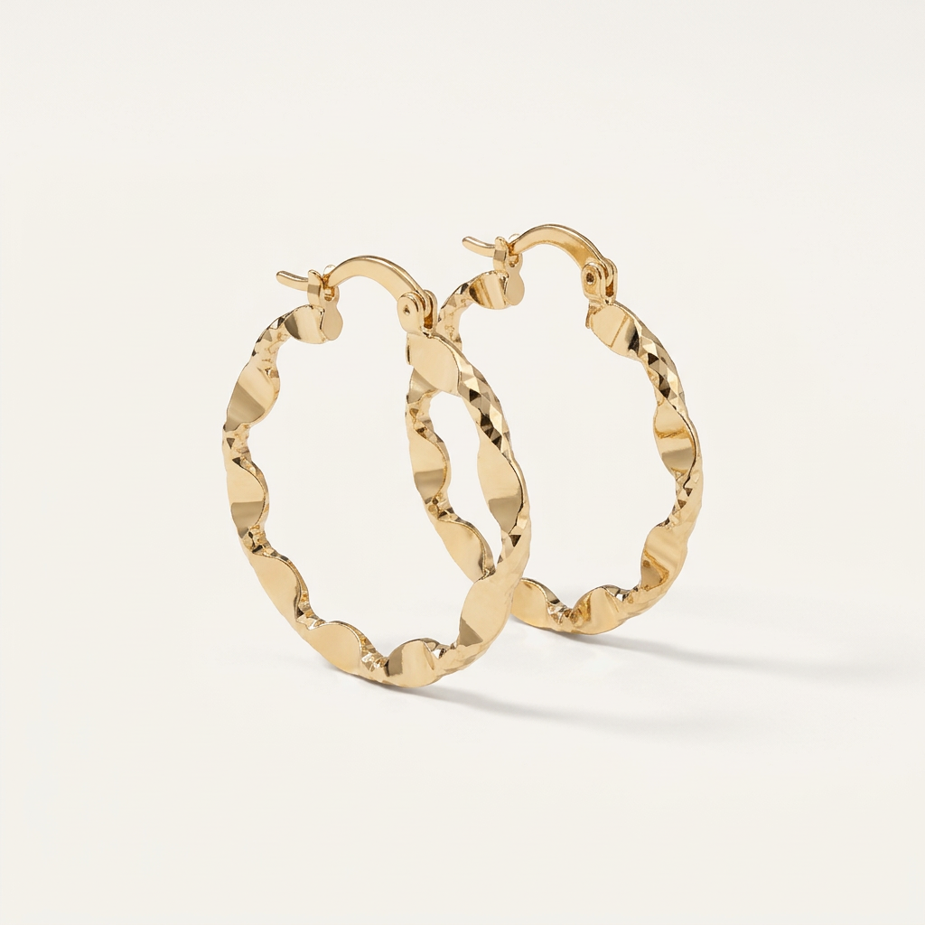 14K Gold Filled Scalloped Textured Hoop Earrings
