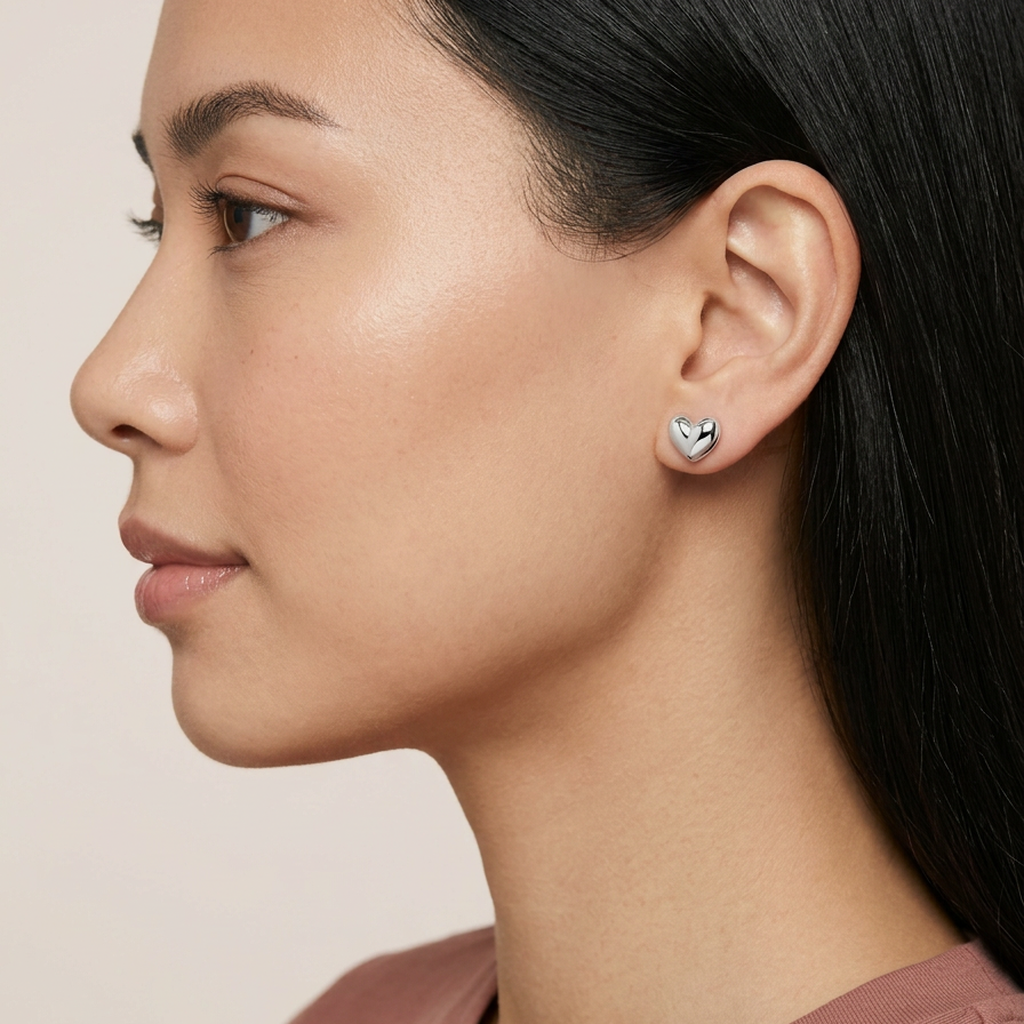 Rhodium Minimalist Heart Stud Earrings