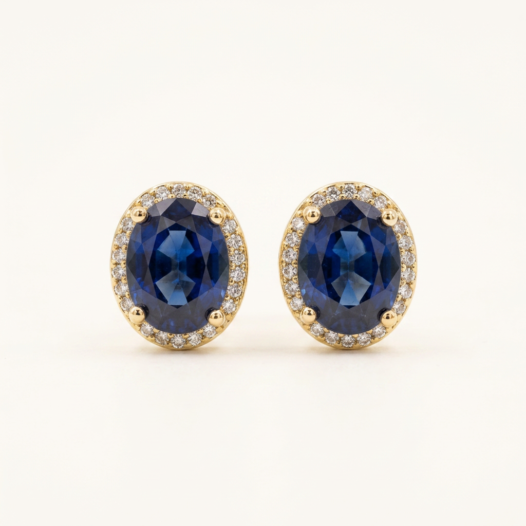 14K Gold Filled Sapphire Blue Oval Stud Earrings