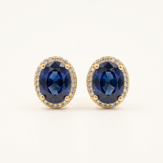 14K Gold Filled Sapphire Blue Oval Stud Earrings