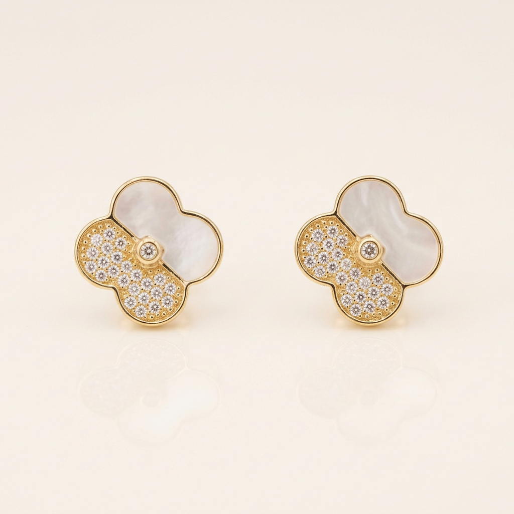14K Gold Filled White Enamel Clover Studs
