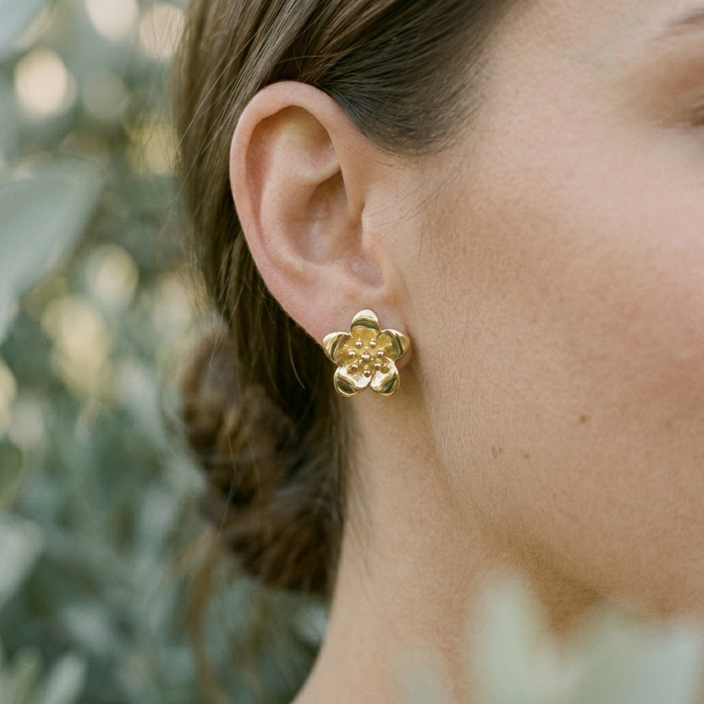 14K Gold Filled Five-Petal Flower Stud Earrings