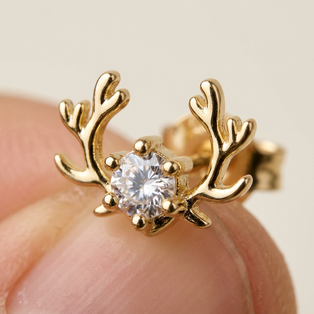 14K Gold Filled Antler and Cubic Zirconia Stud Earrings