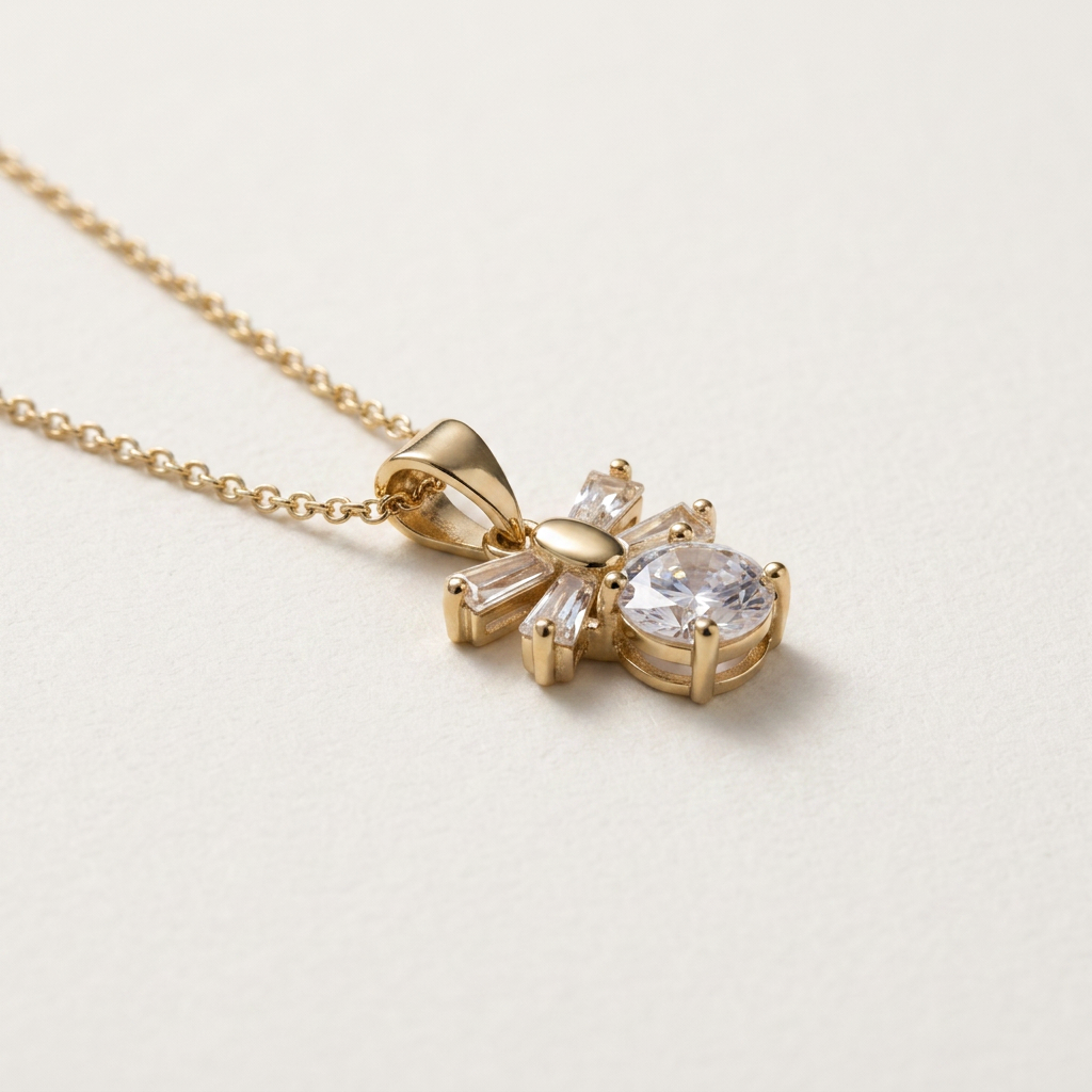 14K Gold Filled Cubic Zirconia Bow Pendant Necklace