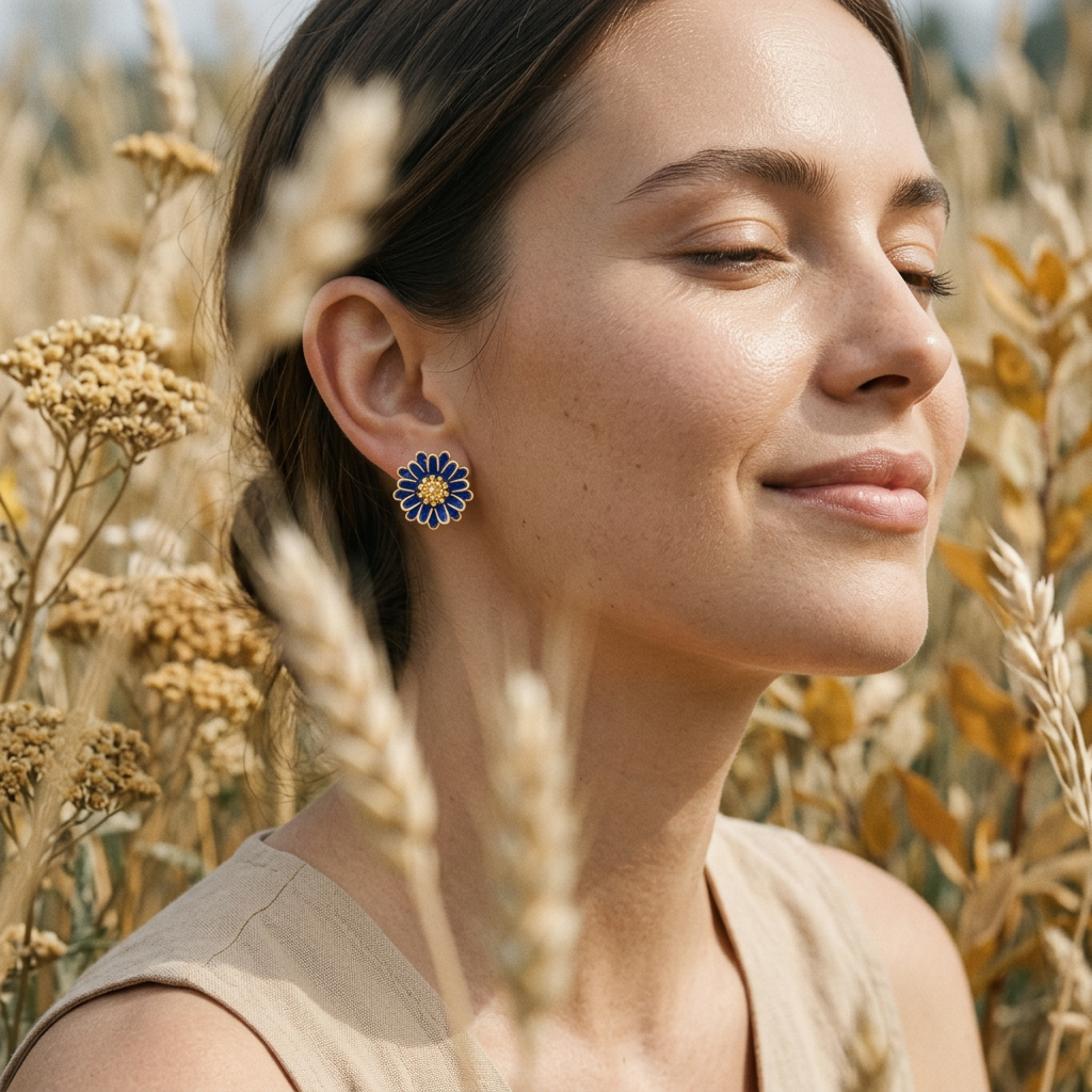14K Gold Filled Blue Enamel Floral Stud Earrings – Mini Bloo