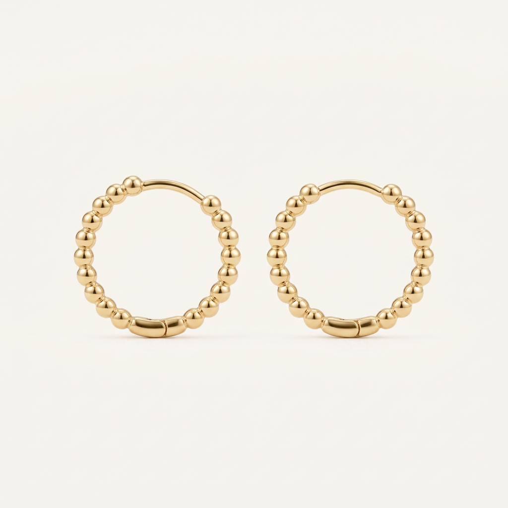 14K Gold Filled Beaded Huggie Hoop Earrings