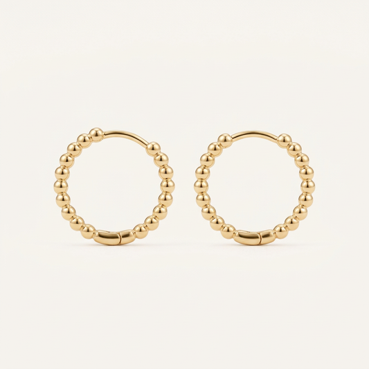 14K Gold Filled Beaded Hoop / Huggie Earrings