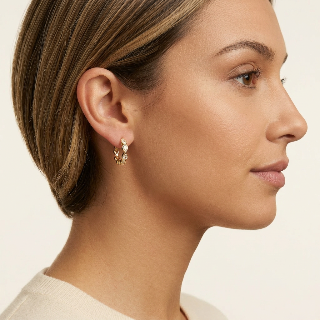 14K Gold Filled Pear Cubic Zirconia Huggie Earrings