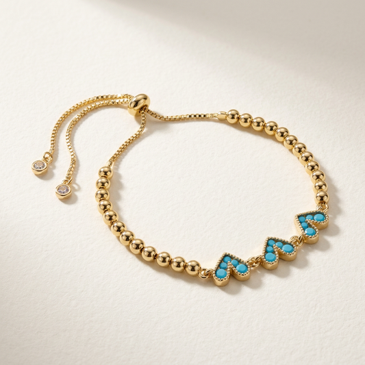14K Gold Filled Heart Bolo Bracelet - Turquoise