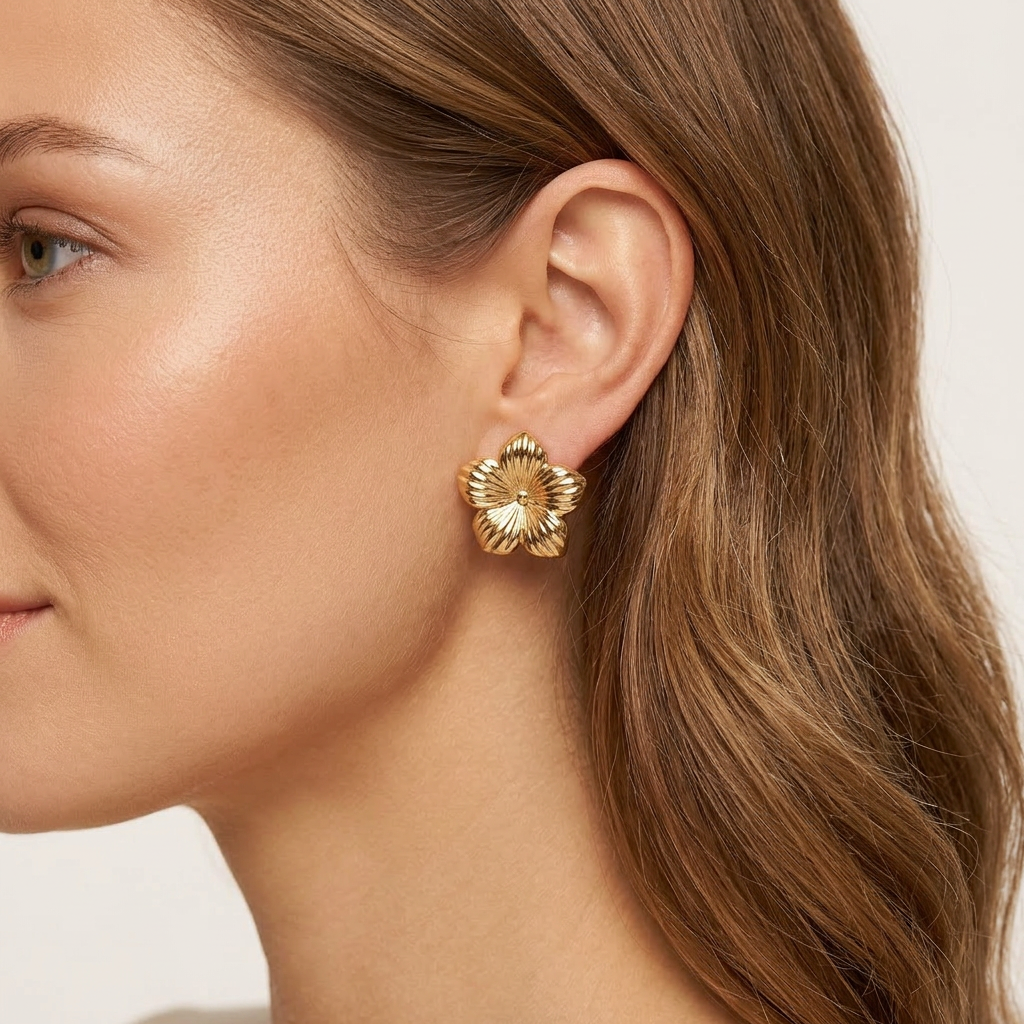 14K Gold Filled Floral Stud Earrings – Textured Petal