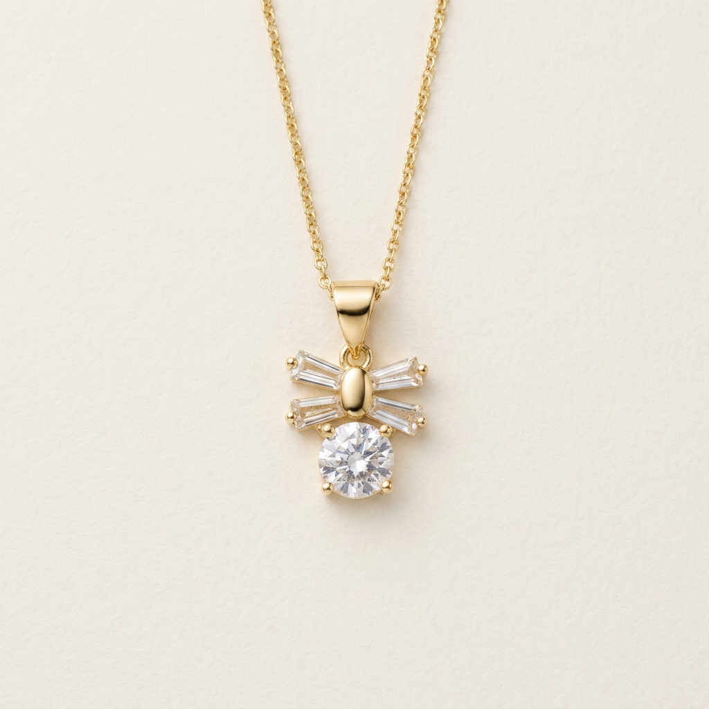 14K Gold Filled Cubic Zirconia Bow Pendant Necklace