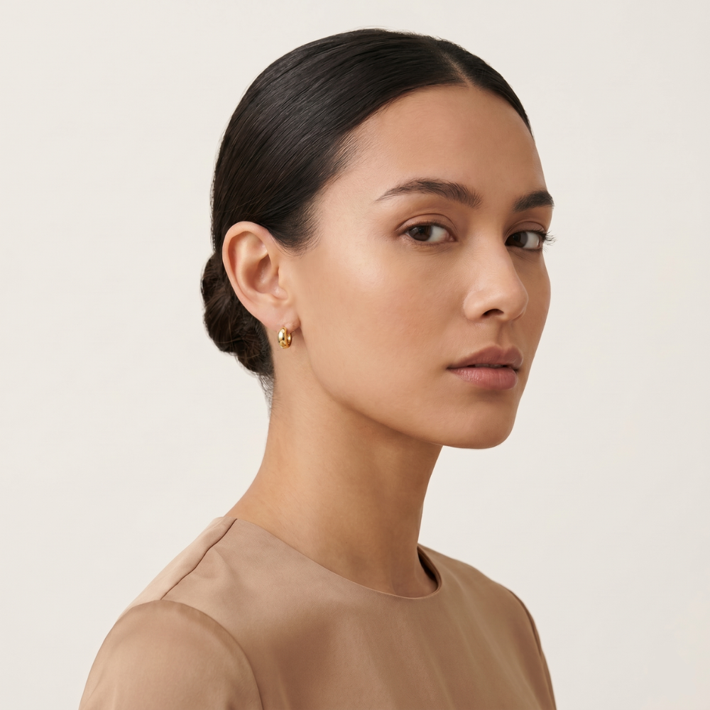 14K Gold Filled Sculptural Dome Huggie Earrings