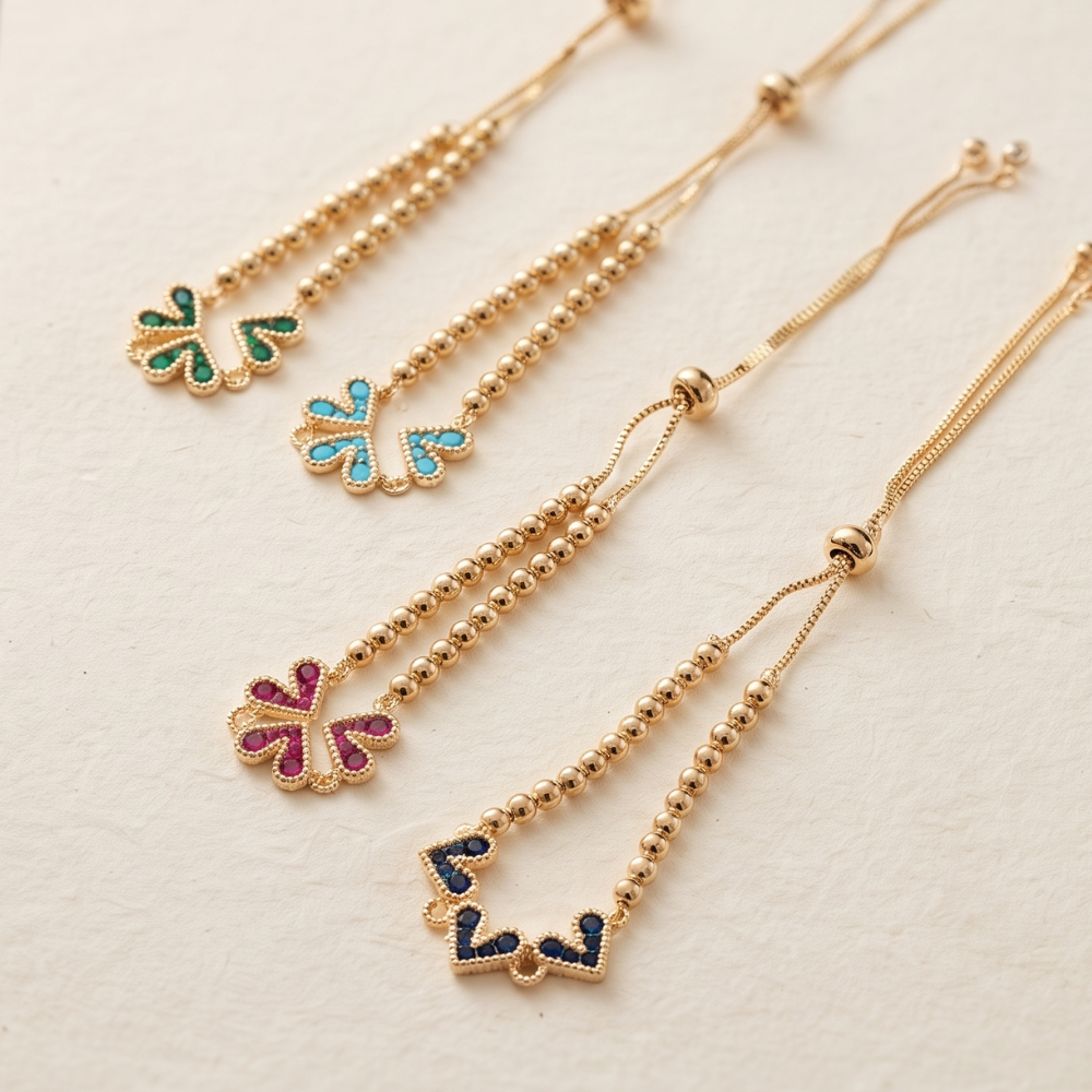 14K Gold Filled Heart Bolo Bracelet - Emerald