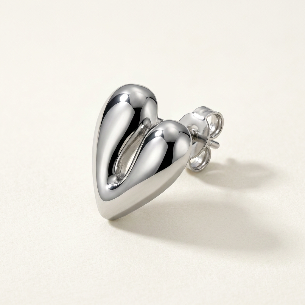 Rhodium Adore Sculptural Heart Stud Earrings