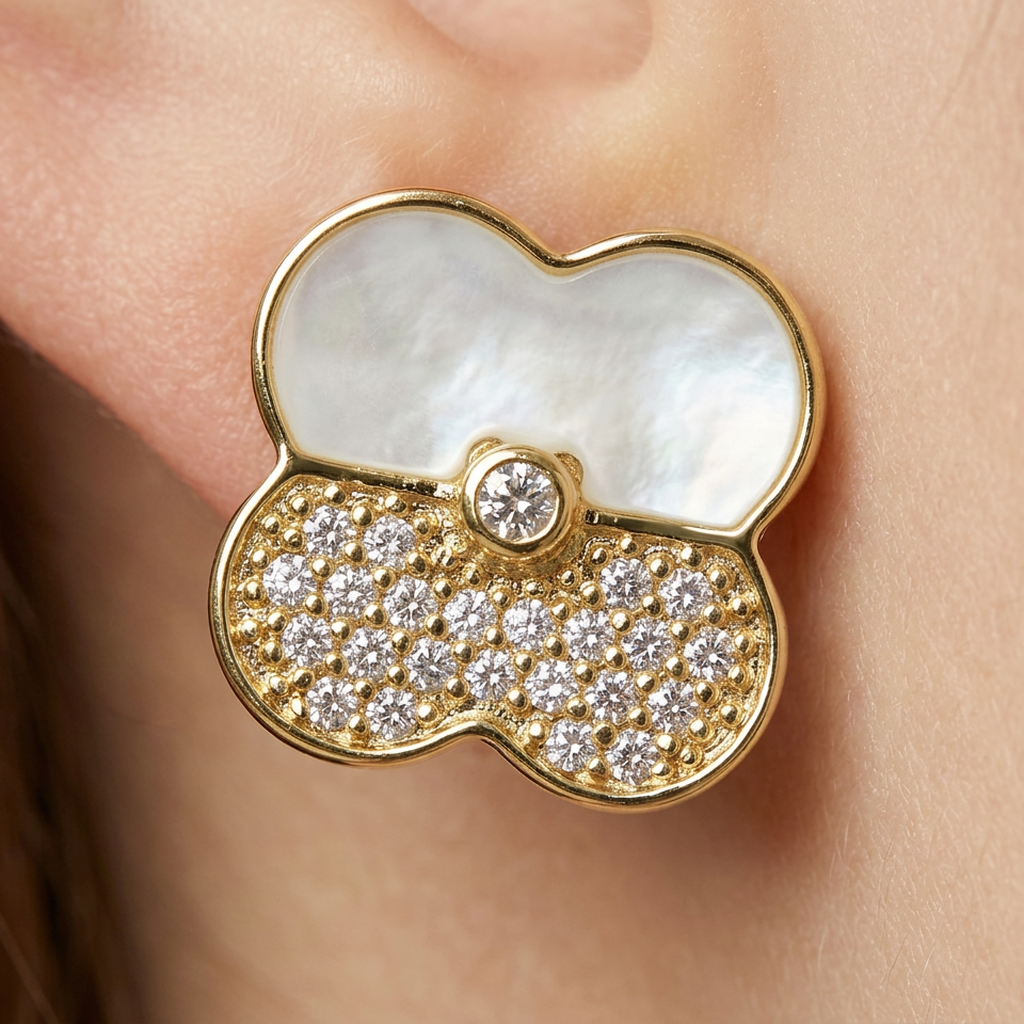 14K Gold Filled White Enamel Clover Studs