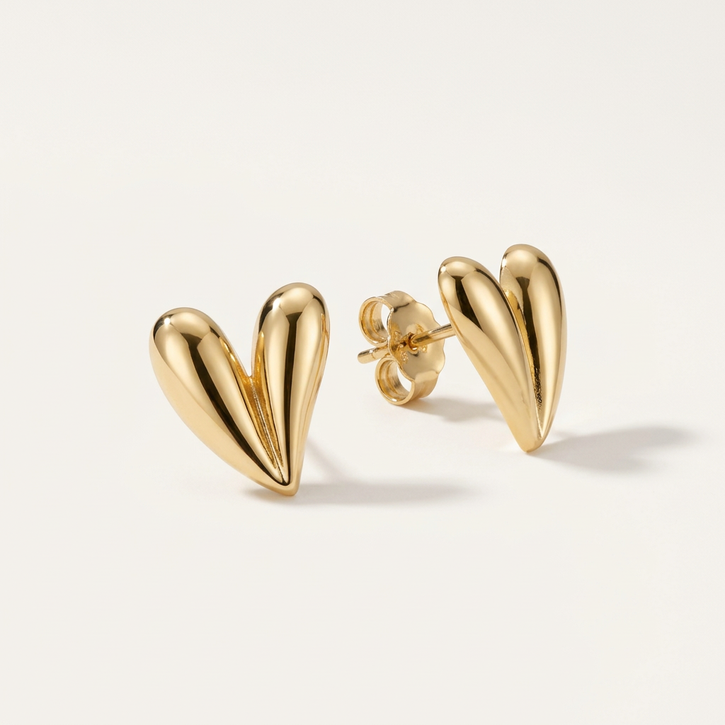 14K Gold Filled Sculptural Heart Stud Earrings