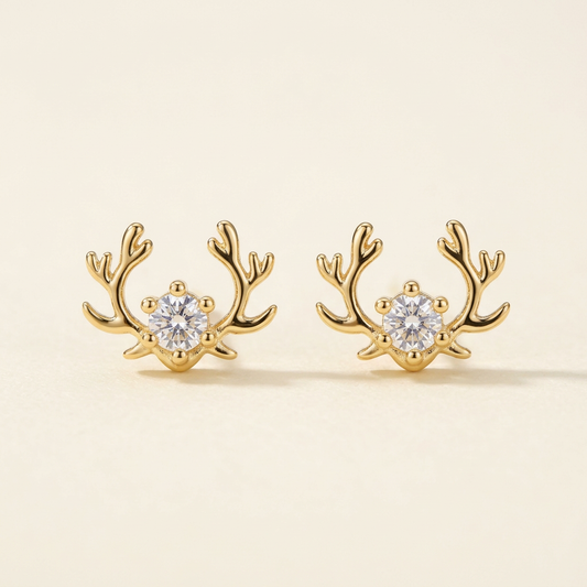 14K Gold Filled Antler and Cubic Zirconia Stud Earrings