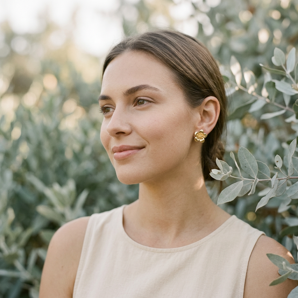 14K Gold Filled Five-Petal Flower Stud Earrings