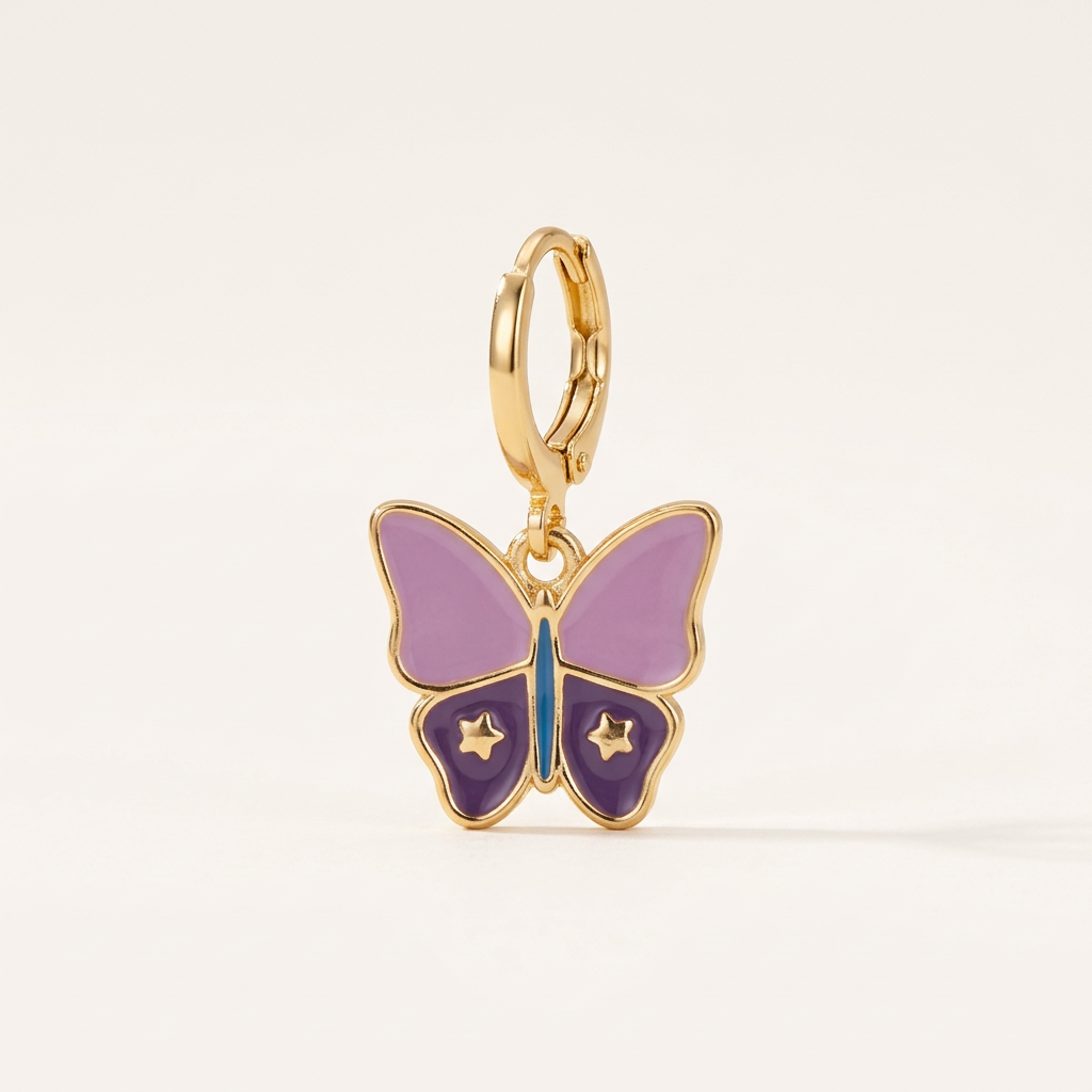 Gold Filled Enamel Butterfly Dangle Earrings