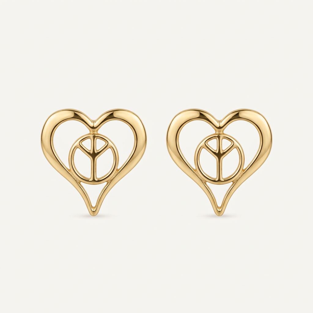 14K Gold Filled Heart Peace Symbol Studs