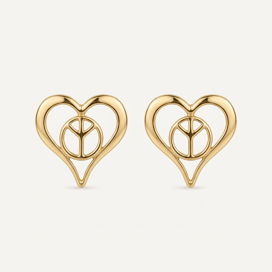 14K Gold Filled Heart Peace Symbol Studs