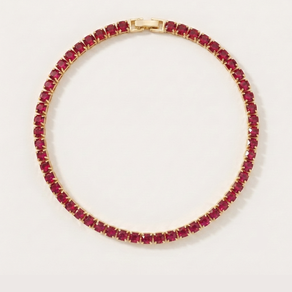 14K Gold Filled Tennis Bracelet - Ruby Red