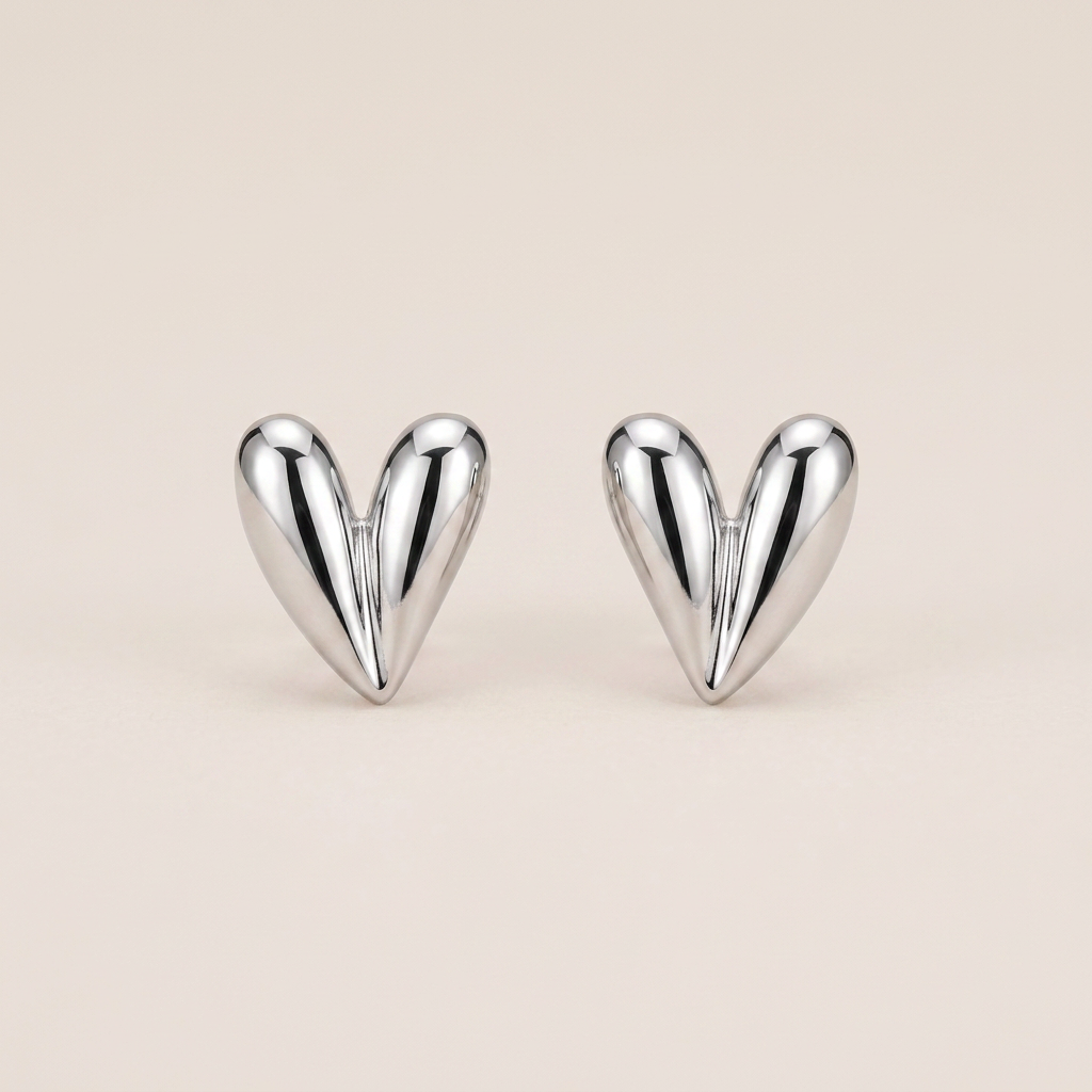 Rhodium Sculptural Heart Stud Earrings