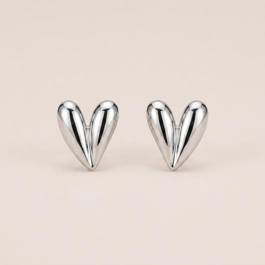 Rhodium Sculptural Heart Stud Earrings