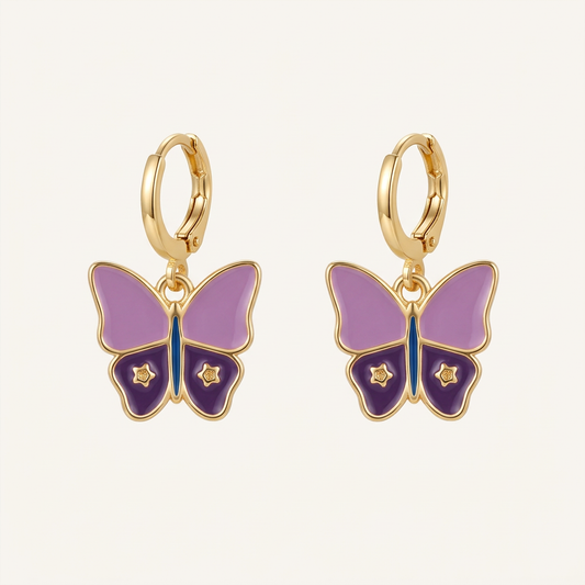 Gold Filled Enamel Butterfly Dangle Earrings
