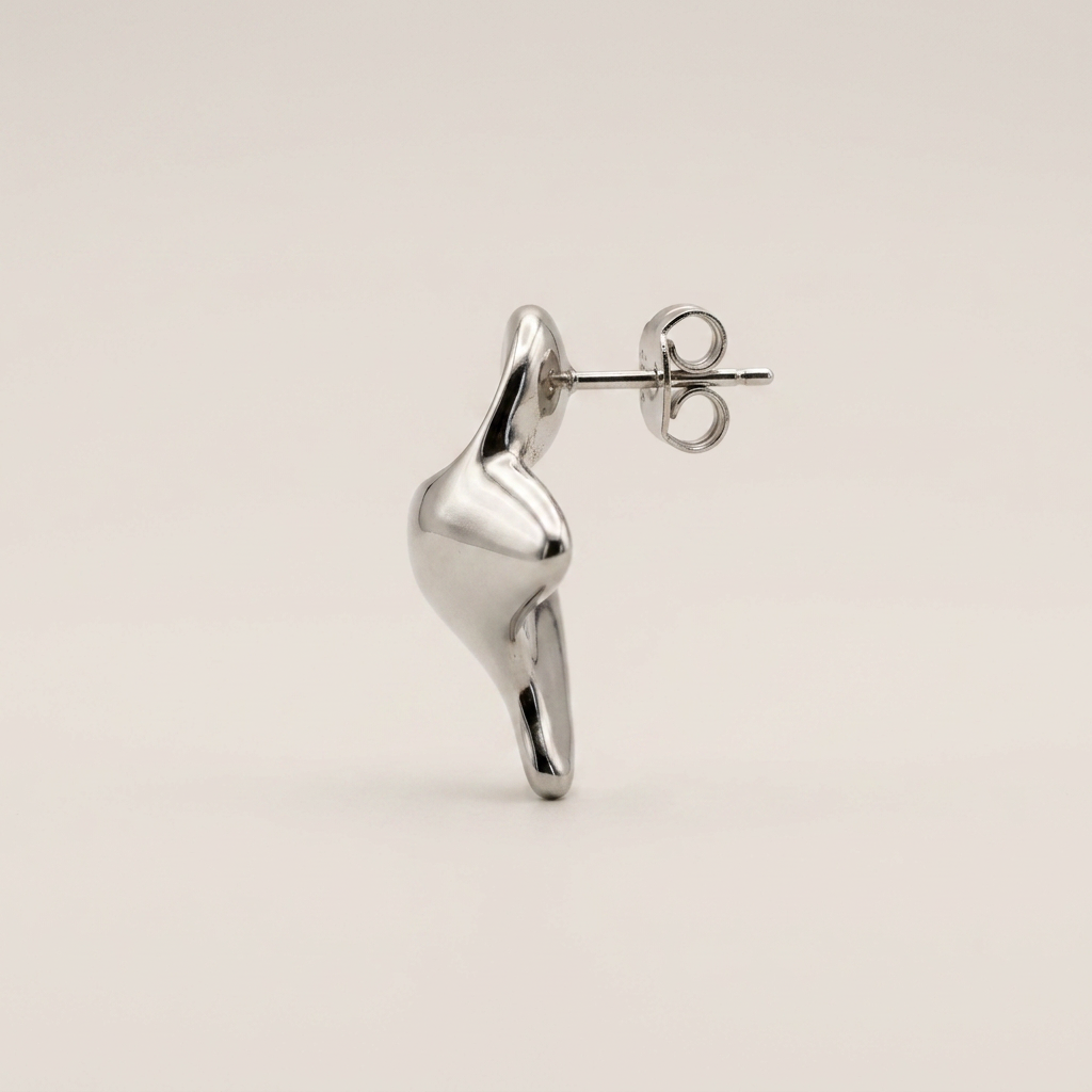 Rhodium Abstract Sculptural  Fluid Stud Earrings