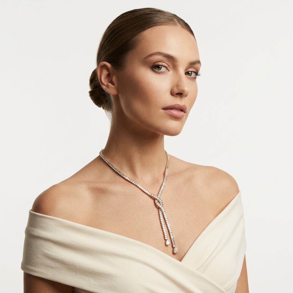14K Gold Filled Cubic Zirconia Lariat Necklace