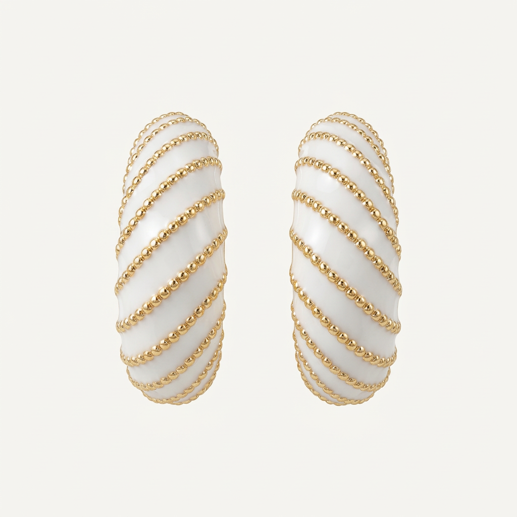 14K Gold Filled Beaded White Enamel Earrings