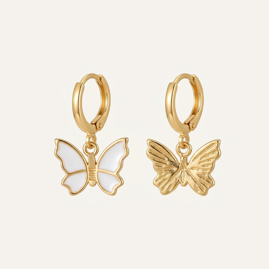 Gold Filled Enamel Butterfly Huggie Earrings