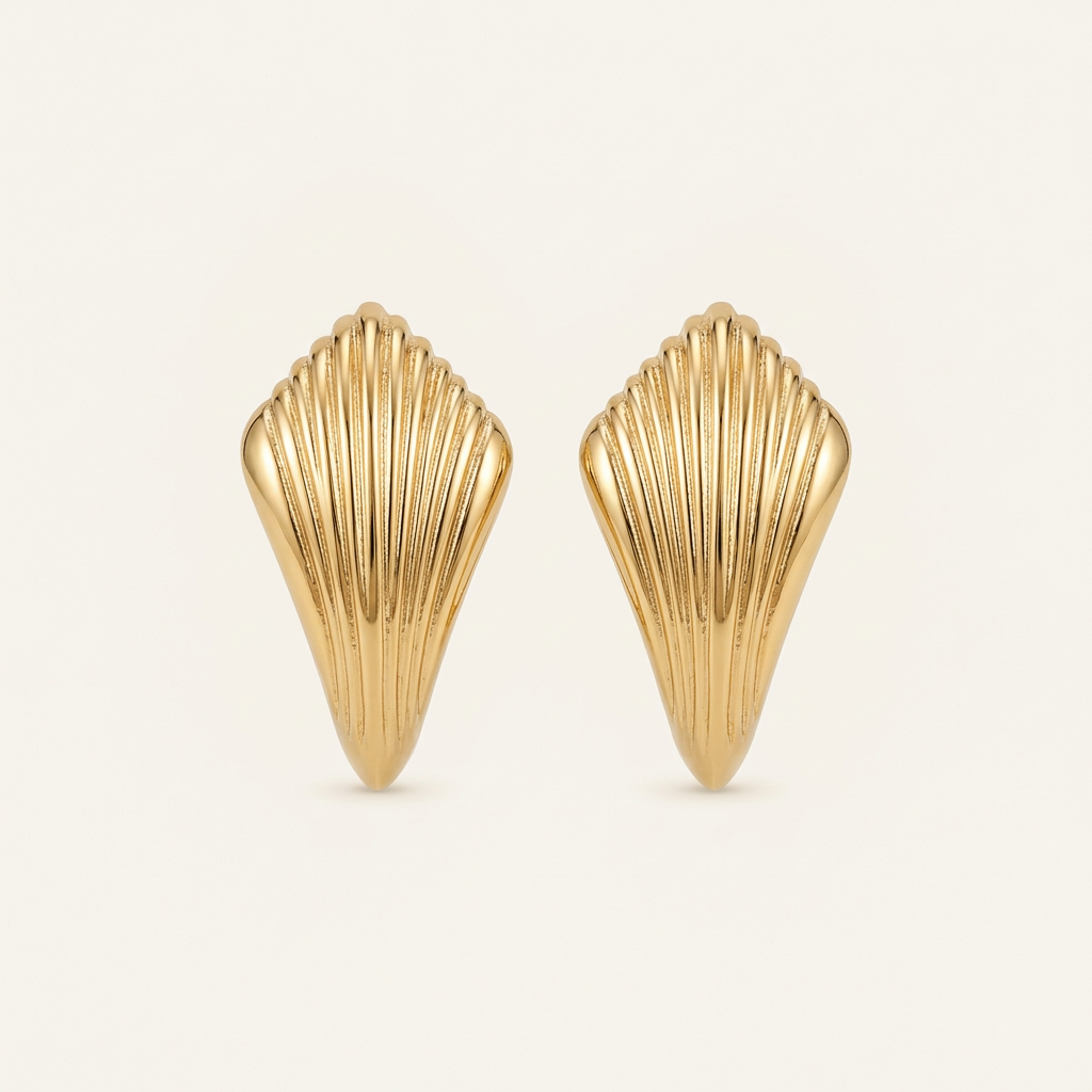 14K Gold Filled Ribbed Sculptural Curved Post Earrings