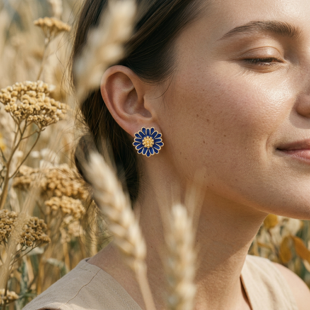 14K Gold Filled Blue Enamel Floral Stud Earrings – Mini Bloo
