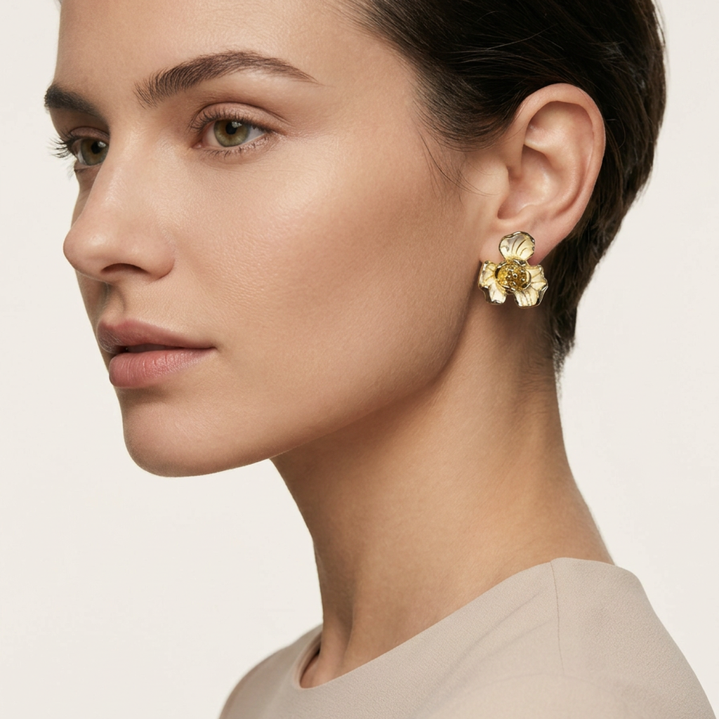 14K Gold Filled Enamel Flower Stud Earrings