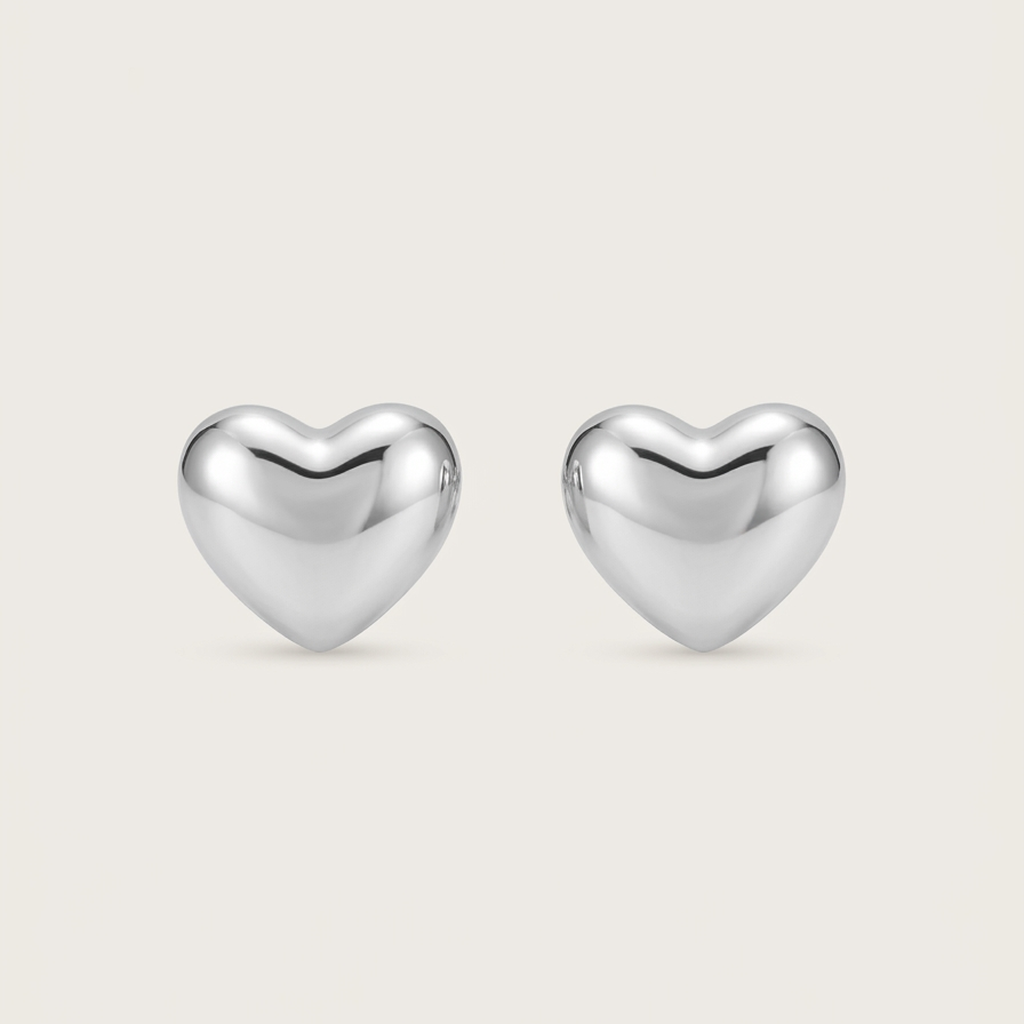 Rhodium Minimalist Heart Stud Earrings