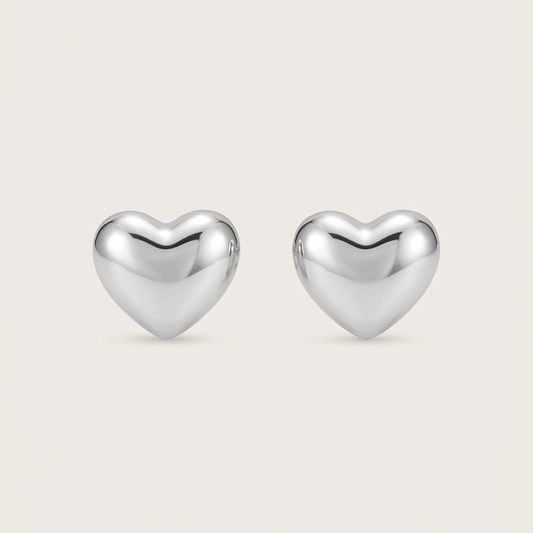 Rhodium Minimalist Heart Stud Earrings