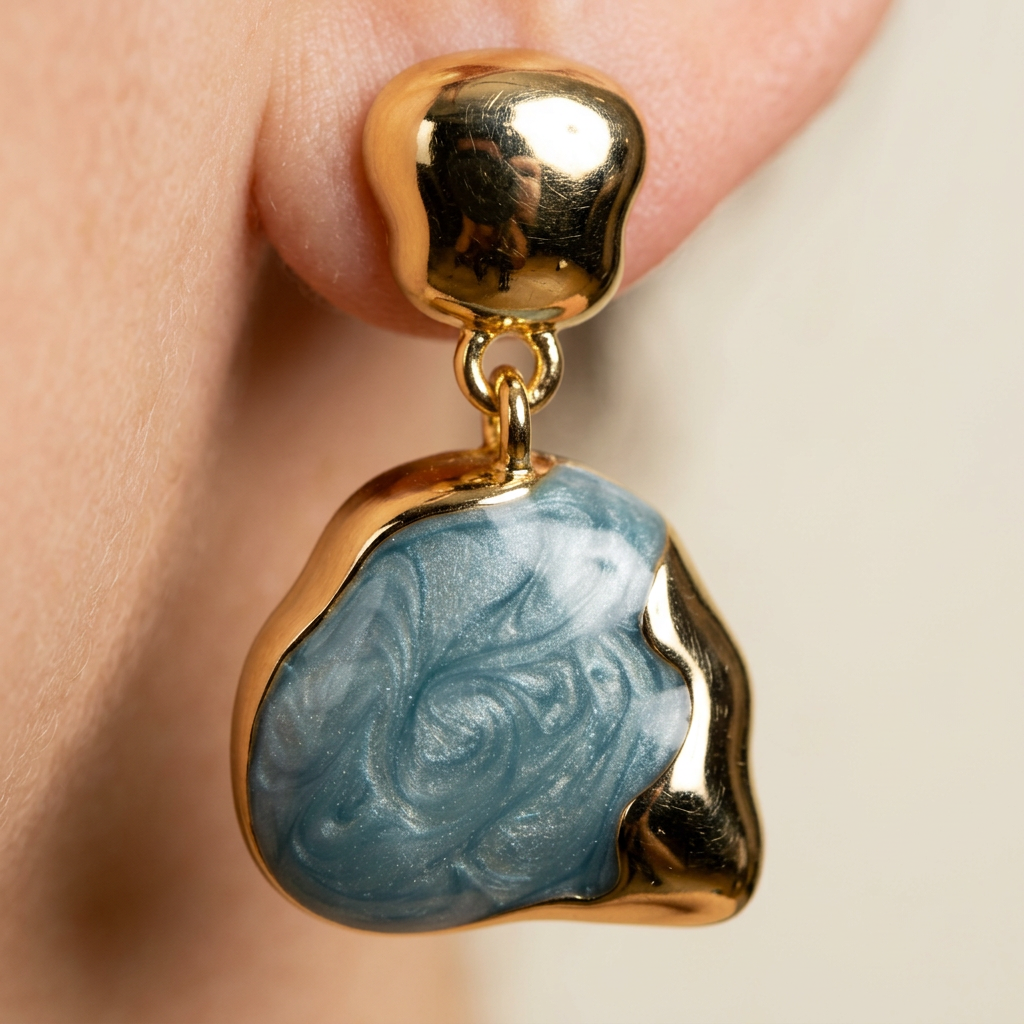 14K Gold Filled Swirl Enamel Organic Drop Earrings