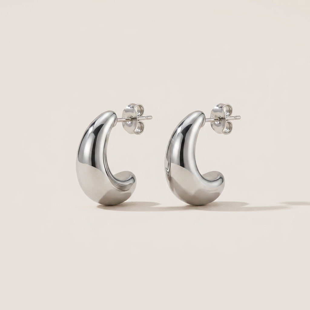 Rhodium Teardrop Stud Earrings