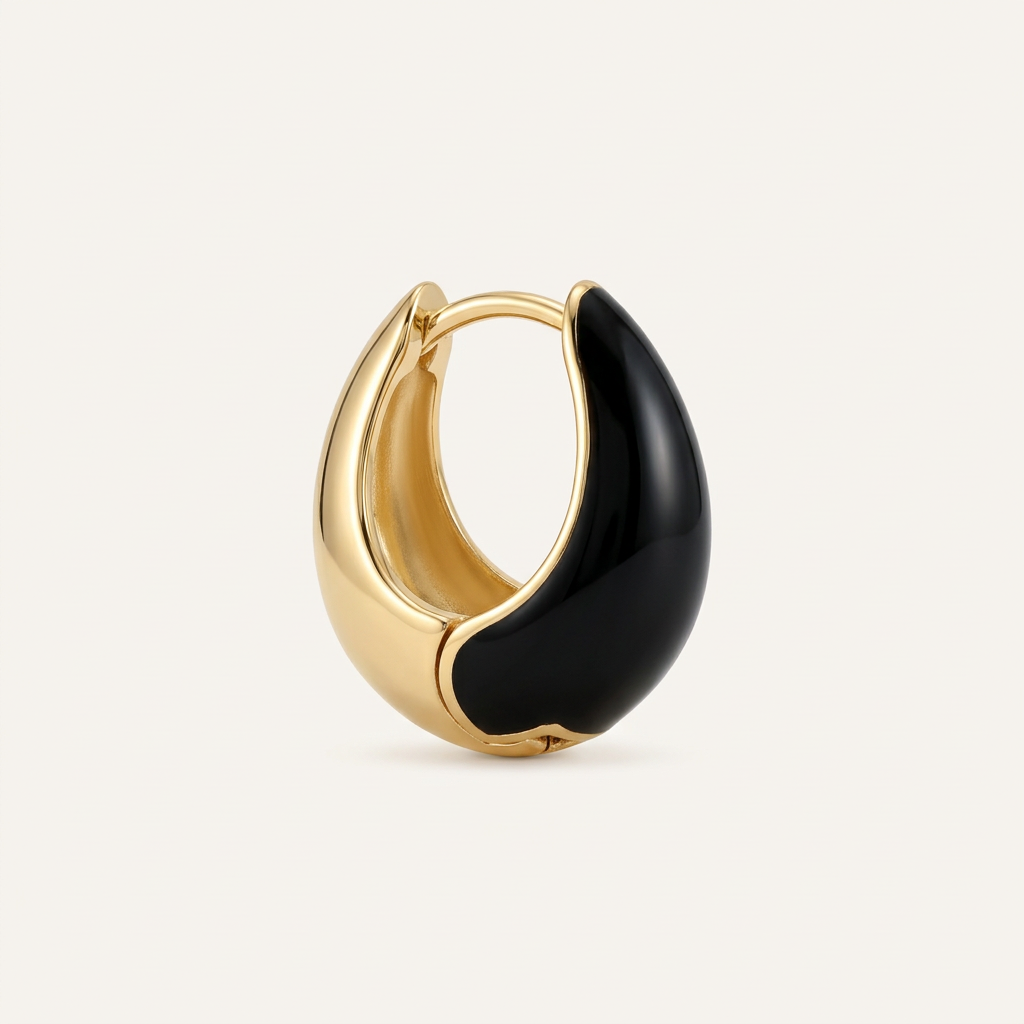 14K Gold Filled Black Enamel Sculptural Huggie Earrings