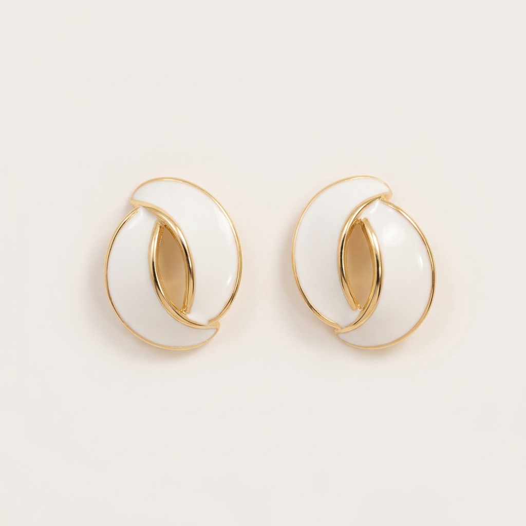 14K Gold Filled Aura Interlocking White Enamel Stud Earrings