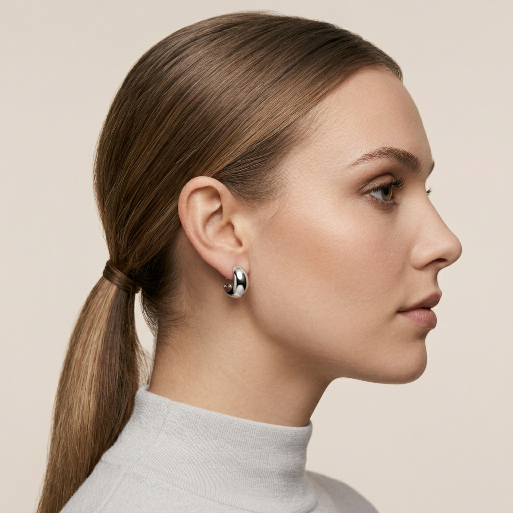 Rhodium Minimalist Dome Earrings