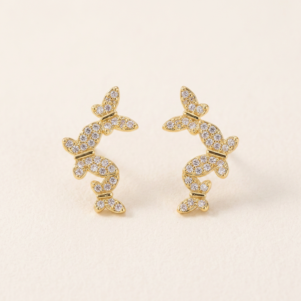 14K Gold Filled Butterfly Cubic Zirconia Stud Earrings